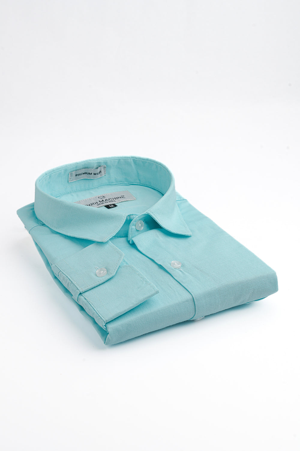 Folded Aqua Blue colour Rodi Machine shirt on a white background