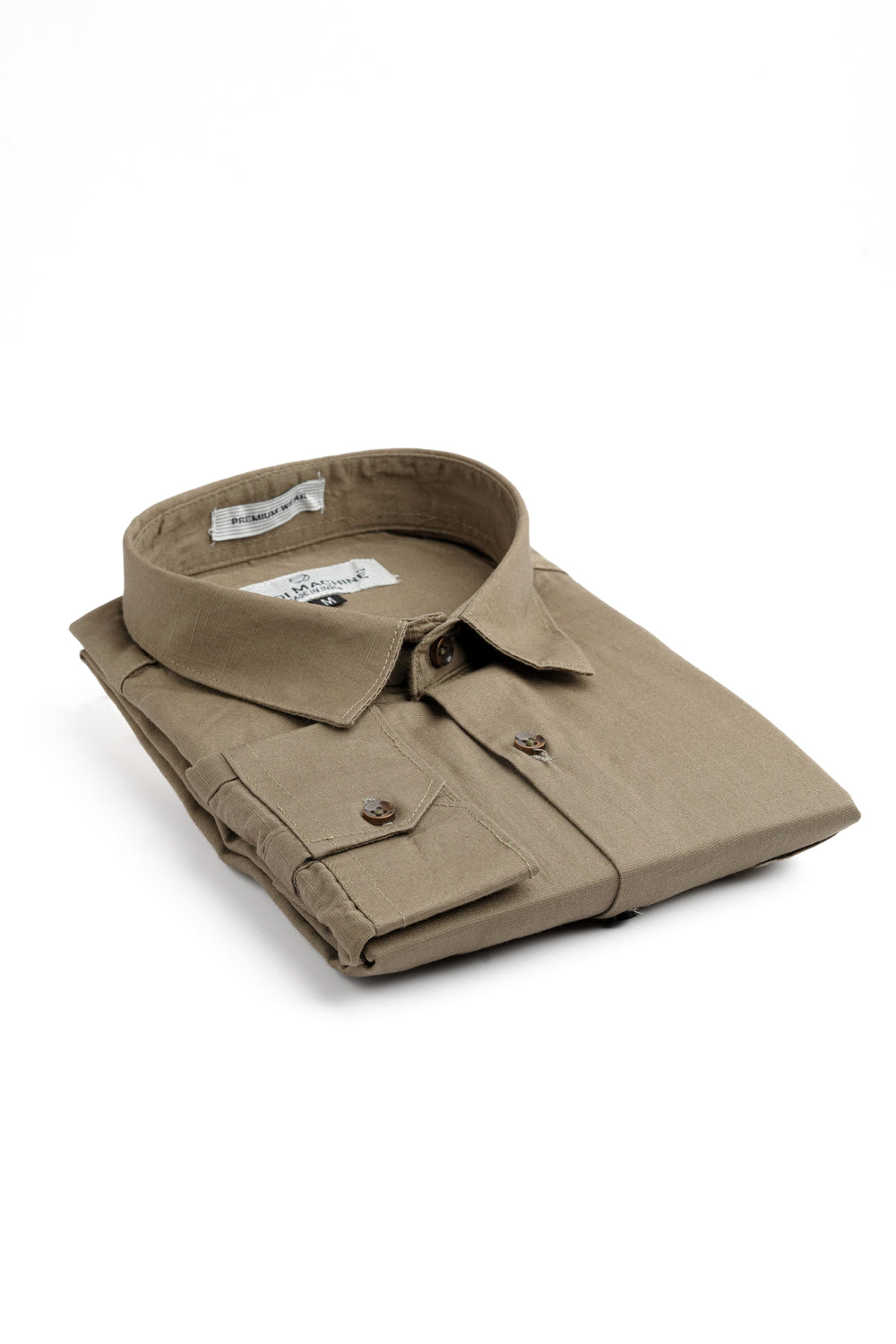 Folded Kakhi colour Rodi Machine shirt on a white background
