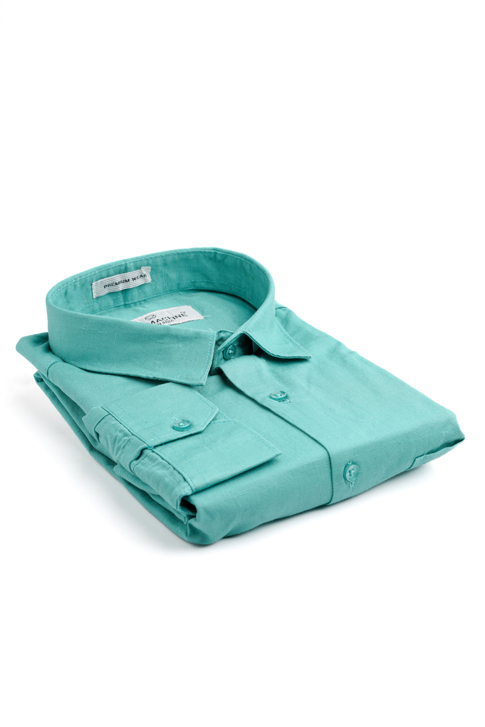 Folded Cian colour Rodi Machine shirt on a white background