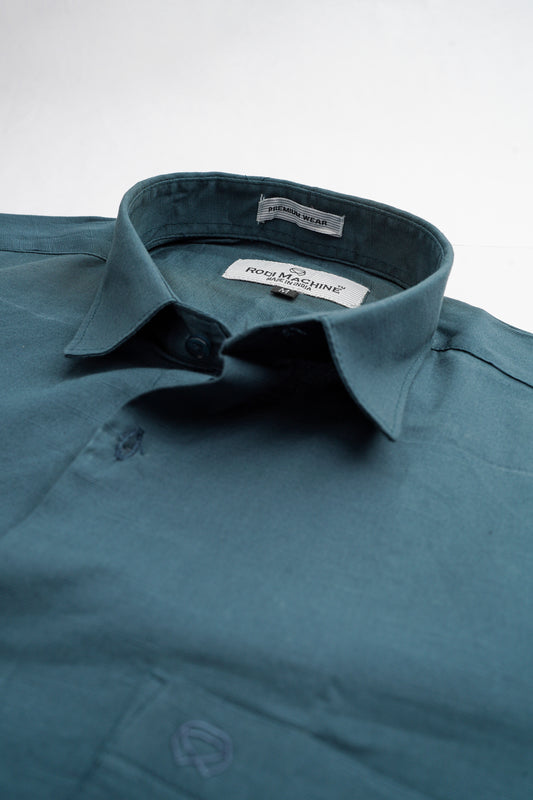 Peacock Color Linen Blend Shirt