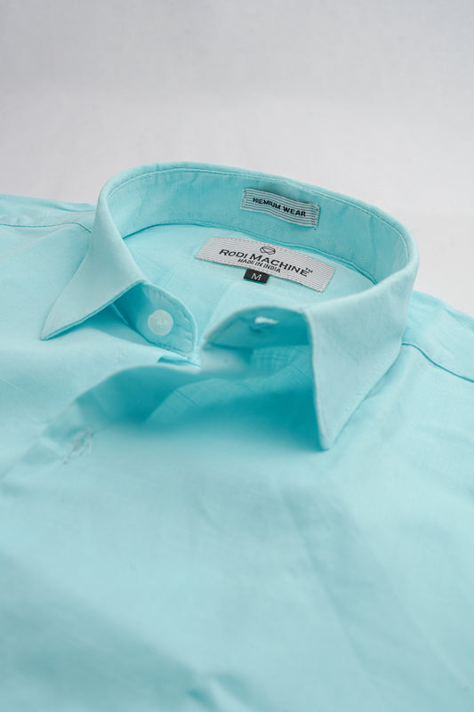 Aqua Blue Color Linen Blend Shirt