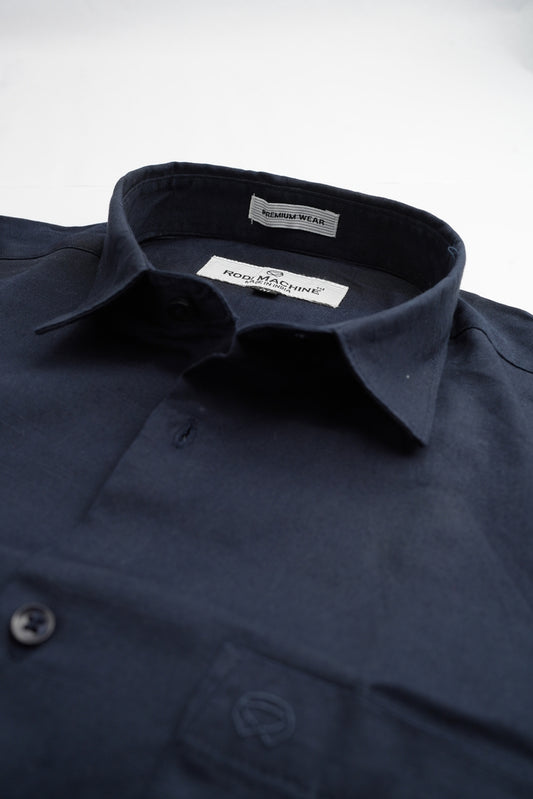 Navy Blue Color Linen Blend Shirt