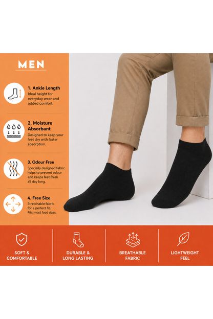 Pack of 5 Black Socks Ankle For Men