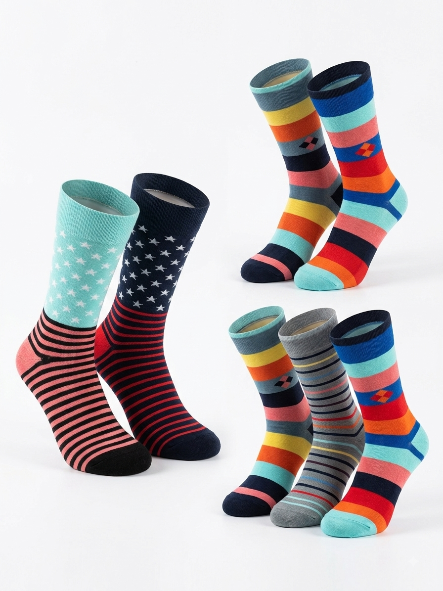 Pack of 5 Rodimachine Assorted Patterned Crew Length Cotton Socks for men