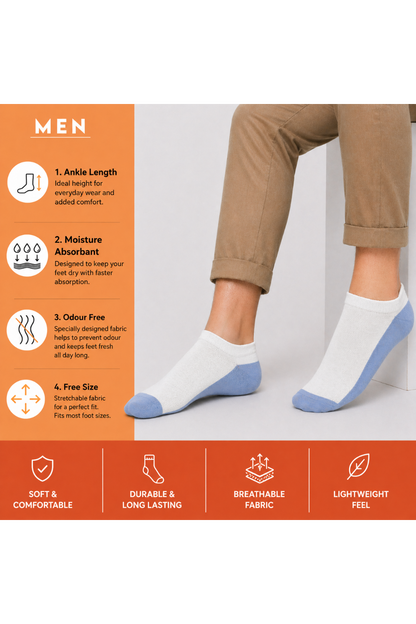 Pack of 5 Classy Ankle White Color socks for Men