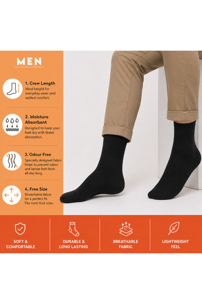 Pack of 5 Black socks Crew Length For Men