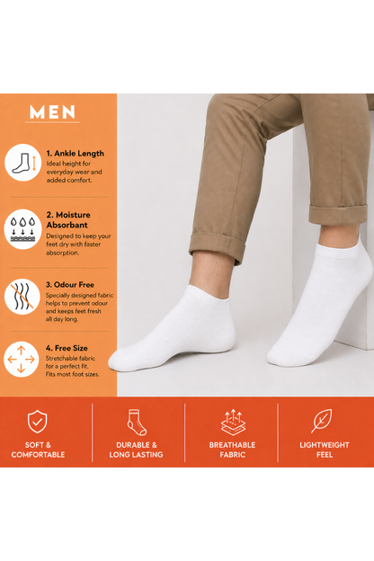 Pack of 5 White socks Ankle For Men